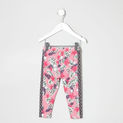 Mini girls pink tropical print leggings